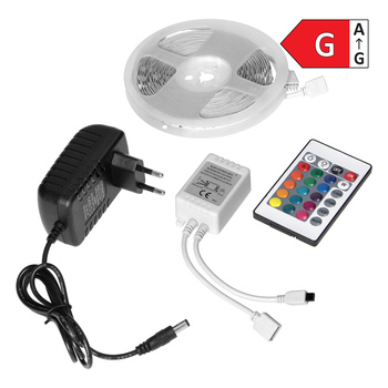 Zestaw taśma LED 12V 30L/m 100lm/m 7.2W/m IP20 RGB 5m + Sterownik RGB + Zasilacz 12V