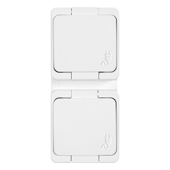 Gniazdo  podwójne 2P+Z bryzgoodporne z klapką w kolorze wyrobu  IP44 pionowe, SMART, biały