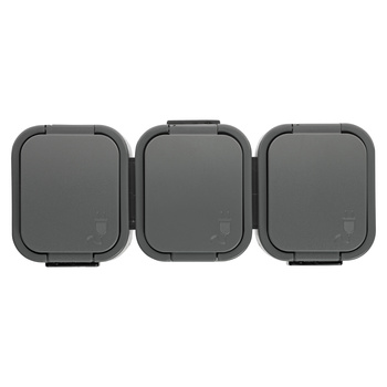 Gniazdo potrójne n/t 3x2P+Z, bryzgoszczelne z klapką B2, IP54, NT-316 B2, szary