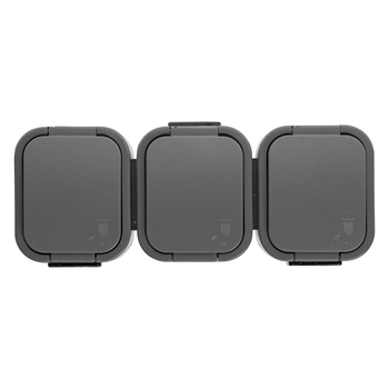 Gniazdo potrójne n/t 3x2P+Z, Schuko, bryzgoszczelne z klapką B2, IP54, NT-317 B2, szary