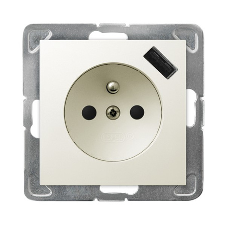 OSPEL IMPRESJA GP-1YZPUSB/m/27 Gniazdo pojedyncze z uziemieniem z przesłonami torów prądowych, z ładowarką USB