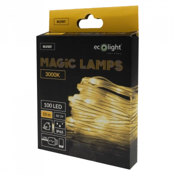 PLASTROL OŚWIETLENIE T-01106 Magiczne lampki 100 LED 3000K 10m DC 5V