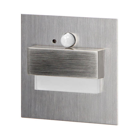 TRACO LED 1,5W, oprawa schodowa podtynkowa, 12VDC, 30lm, 3000K, satyna, czujnik ruchu i zmierzchu