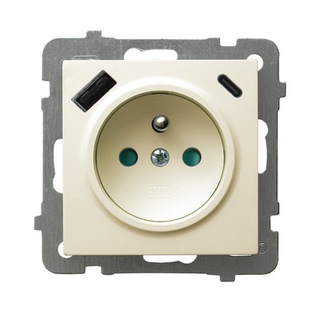 OSPEL AS GP-1GZPUSBAC/m/27 Gniazdo z/u uziemieniem, przesłony, ładowarka USB