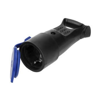 Gniazdo gumowe, bryzgoszczelne 2P+Z, proste, IP44, czarne, wersja Schuko