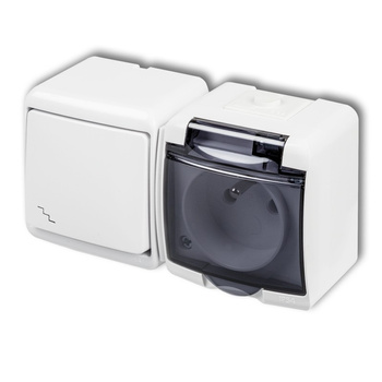 KARLIK JUNIOR WGHH-3d Łącznik schodowy z gniazdem pojedynczym z uziemieniem 2P+Z (klapka dymna; bez przesłon)