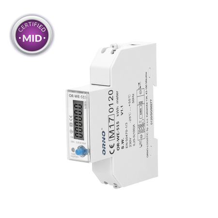 1-fazowy licznik energii elektrycznej 100A, wielotaryfowy, port RS-485, MID, 1 moduł, DIN TH-35mm