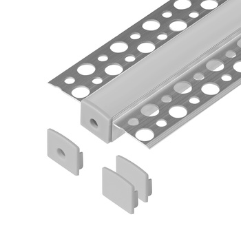 Zestaw: profil aluminiowy do taśm LED, 2000 x 55 x 13 mm, podtynkowy, srebrny, klosz mrożony, 4 zaślepki