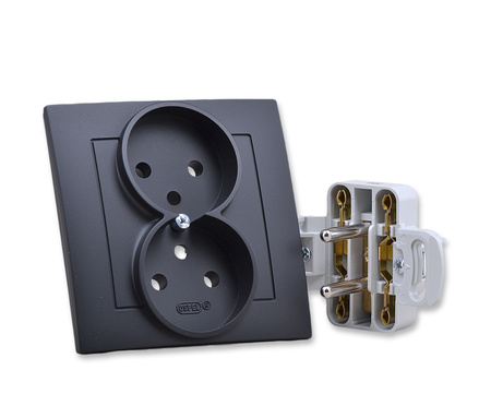OSPEL AS GP-2GZ/33 Gniazdo podwójne z uziemieniem czarny metalik