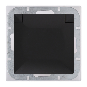 Gniazdo pojedyncze p/t 2P+Z bryzgoszczelne z klapką Pearl, 16A, 250V, PT-16PH, czarny