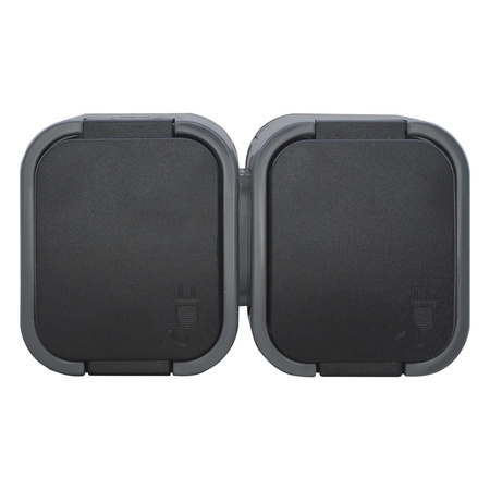 Gniazdo podwójne n/t 2P+Z, Schuko, bryzgoszczelne z klapką B2, IP54, NT-7B2, szary/czarny