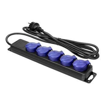 Przedłużacz warsztatowy bryzgoszczelny IP44, 5 gniazd 2P+Z IP44, schuko, przewód gumowy, H05RR-F 3x1,5mm², długość 3m