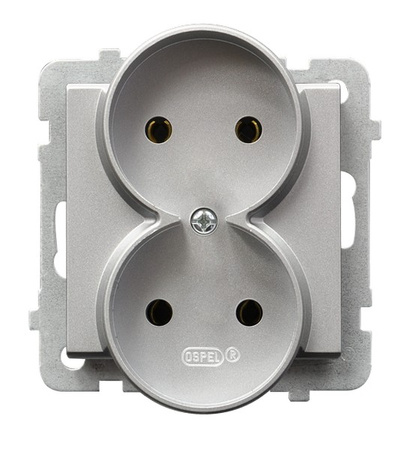 OSPEL SONATA GP-2RR/m/38 Gniazdo podwójne moduł bez ramki srebro
