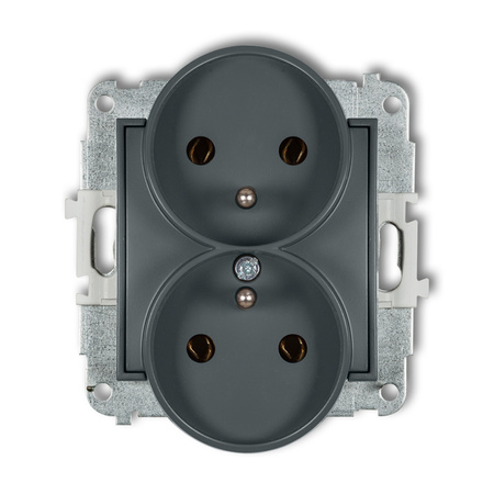 KARLIK MINI 28MGPR-2z  Gniazdo podwójne do ramki z uziemieniem 2x(2P+Z) (bez przesłon torów prądowych)