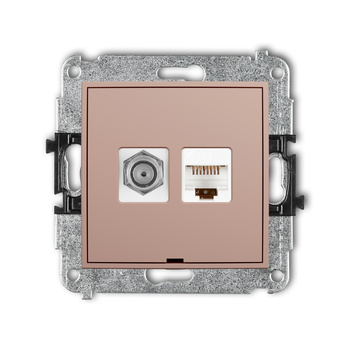 KARLIK MINI 62MGFKBO-1 Mechanizm gniazda antenowego poj. typu F (SAT) + gniazda komp. poj. 1xRJ45, kat. 5e, 8-stykowy, bez pola opisowego