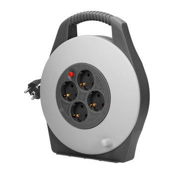 Przedłużacz bębnowy, 4 gniazda 2P+Z (schuko), kabel PVC H05VV-F 3x1mm² , długość 10m