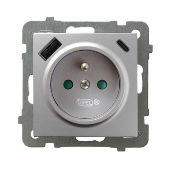 OSPEL AS GP-1GZPUSBAC/m/18 Gniazdo z/u uziemieniem, przesłony, ładowarka USB