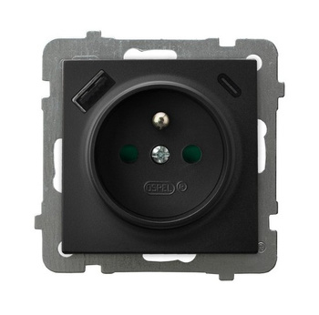 OSPEL AS GP-1GZPUSBAC/m/33 Gniazdo z/u uziemieniem, przesłony, ładowarka USB