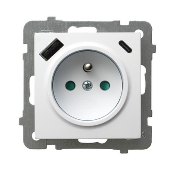 OSPEL AS GP-1GZPUSBAC/m/00 Gniazdo pojedyncze z uziemieniem z przesłonami torów prądowych, z ładowarką USB A+C