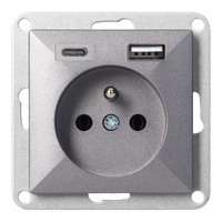 Gniazdo pojedyncze p/t 2P+Z z ładowarką USB A+C Pearl, 16A, 250V, PT-16P/USB, antracyt