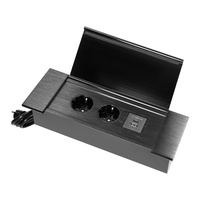 Gniazdo meblowe wpuszczane w blat z płaskim frezowanym rantem, uchylną klapką, ładowarką USB i przewodem 1,5m, 2x2P+Z (Schuko), 2xUSB (typ A+C; 3,6A), czarne