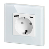 Gniazdo pojedyncze 2P+Z, Schuko, USB-A + USB-C, wyjście 5VDC max. 3A, biały