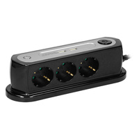Listwa zasilająca nabiurkowa z wyłącznikiem 3x2P+Z(schuko), ładowarka 2xUSB 2.4A, ogranicznik przepięć TYP 3, kabel H05VV-F 3x1,5, długość 1,4m , czarny