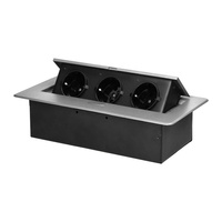 Gniazdo meblowe wpuszczane w blat z płaskim frezowanym rantem, 3x2P+Z (Schuko), srebrne