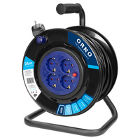 Przedłużacz bębnowy, 4 gniazda 2P+Z Schuko, kabel PVC H05VV-F 3x1,5mm2, długość 25m, stałe gniazda, termik, przesłony torów prądowych