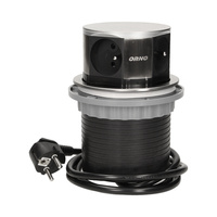 Gniazdo meblowe Ø10cm wysuwane z blatu z przewodem 1,5m, 4x2P+Z, INOX
