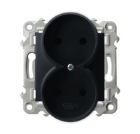 OSPEL SZAFIR GP-2ZR/m/33 Gniazdo podwójne moduł bez ramki czarny 