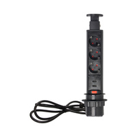 Gniazdo meblowe Ø6cm wysuwane z blatu z ładowarką USB, blokadą i przewodem 1,8m, 3x2P+Z, czarne