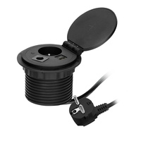 Gniazdo meblowe Ø8cm wpuszczane w blat z ładowarką indukcyjną, ładowarką USB z 2 gniazdami A i C, przelotką kablową i przewodem 1,8m, 1x2P+Z, 2xUSB 2,4A 5V, czarne