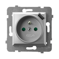 Ospel aria gp-1uzpusb/m/18 Gniazdo pojedyncze z uziemieniem z przesłonami torów prądowych, z ładowarką USB