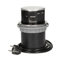 Gniazdo meblowe Ø10cm wysuwane z blatu z ładowarką USB i przewodem 1,5m, 3x2P+Z, 2xUSB, INOX