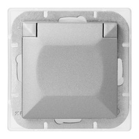 Gniazdo pojedyncze p/t 2P+Z bryzgoszczelne z klapką Pearl, 16A, 250V, PT-16PH, srebrny