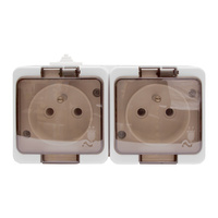 Gniazdo  podwójne 2P+Z bryzgoodporne z klapką dymną  IP44, SMART, biały