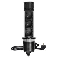 Wpuszczane gniazdo meblowe Ø6cm z ładowarką USB i przewodem 1,5m, 3x2P+Z, 2xUSB (typ A i typ C), INOX