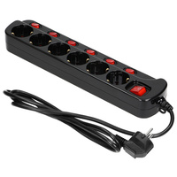 Listwa zasilająca "Multiswitch", 6 gniazd 2P+Z (Schuko), kabel 3x1,0mm², długość 1,5m. Wyłącznik termiczny. 10A/230 VAC, czarny