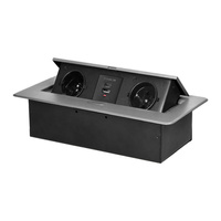 Gniazdo meblowe wpuszczane w blat z płaskim frezowanym rantem i ładowarką USB, 2x2P+Z, 2xUSB (typ A+C; 3,6A), srebrne