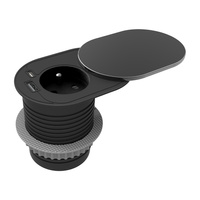 Gniazdo meblowe Ø6cm, wpuszczane w blat z przesuwną pokrywką, ładowarką USB i przewodem 1,9m, 1x2P+Z (French), 1xUSB (typ A+C; PD20W), czarne