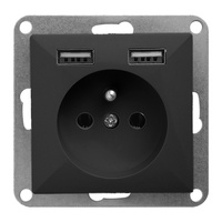 Gniazdo pojedyncze p/t 2P+Z z ładowarką Pearl, 16A, 250V, PT-16P/USB, czarny