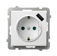 SONATA GP-1RSPUSB/m/75 Gniazdo pojedyncze z uziemieniem schuko z przesłonami torów prądowych, z ładowarką USB