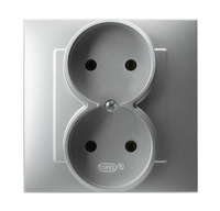 OSPEL SZAFIR GP-2Z/18 Gniazdo podwójne kompletne z ramką srebro