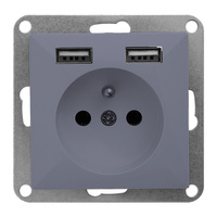 Gniazdo pojedyncze p/t 2P+Z z ładowarką Pearl, 16A, 250V, PT-16P/USB, antracyt