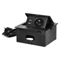Wpuszczane gniazdo meblowe z ładowarką USB i przewodem 1,5m,  1x2P+Z, 2xUSB (typ A, 2,1A), płaski rant frezowany, czarny