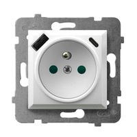 OSPEL ARIA GP-1UZPUSBAC/m/00 Gniazdo z/u uziemieniem, przesłony, ładowarka USB