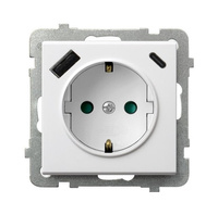 OSPEL SONATA GP-1RSPUSBAC/m/75 Gniazdo pojedyncze z uziemieniem schuko z przesłonami torów prądowych, z ładowarką USB A+C