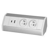 Gniazdo meblowe 2x2P+Z, 2xUSB (typ A+C; 2,4A), biało-srebrne