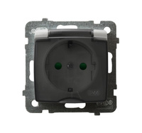 OSPEL KARO GPH-1SSP/m/43/d Gniazdo bryzgoszczelne z uziemieniem schuko IP-44 z przesłonami torów prądowych wieczko przezroczyste